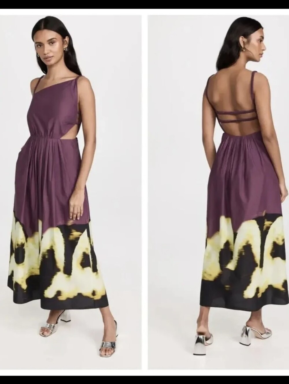 Simkhai Cotton Sleeveless Purple Cutout Maxi Dress with Yellow Print, Small